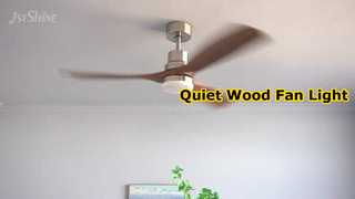 빛이 있는 조용한 나무 천장 선풍기